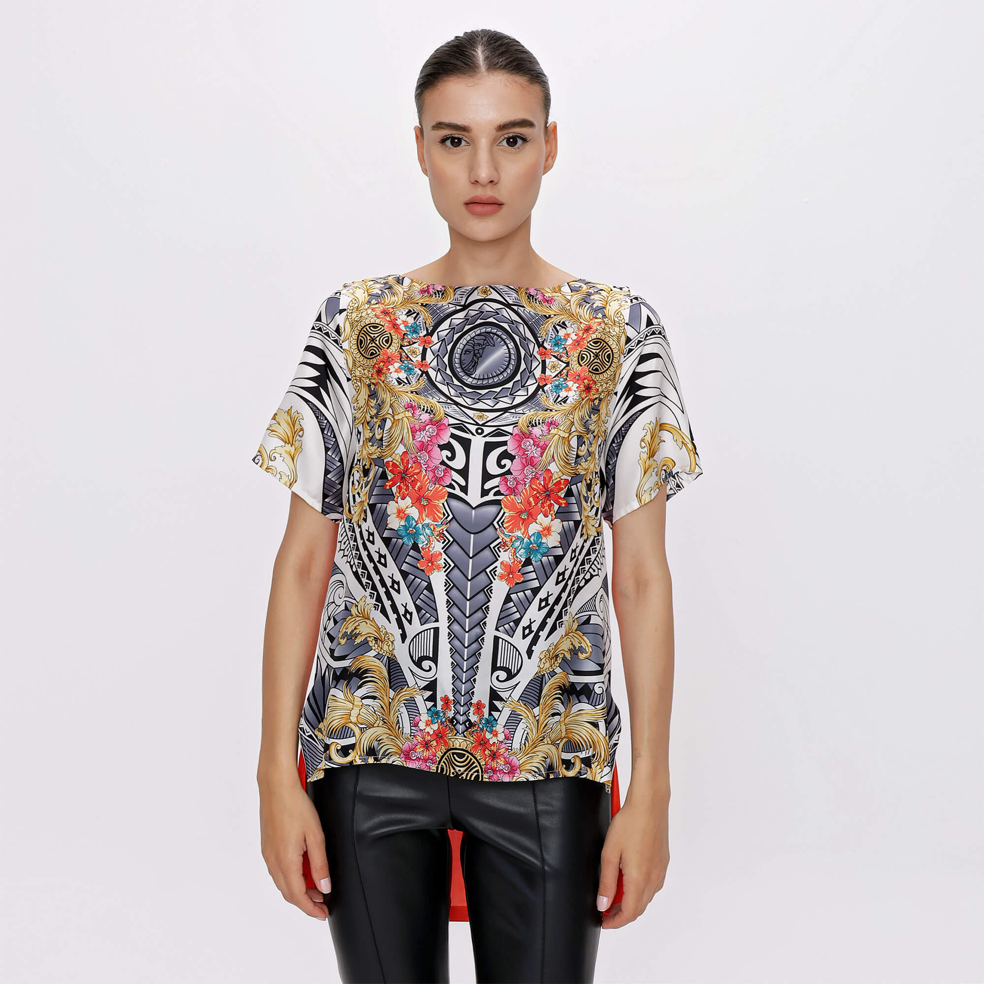 Versace - Orange Iconic Print Silk Shirt